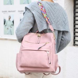 Pink vegan leather zipper detail mini backpacks
